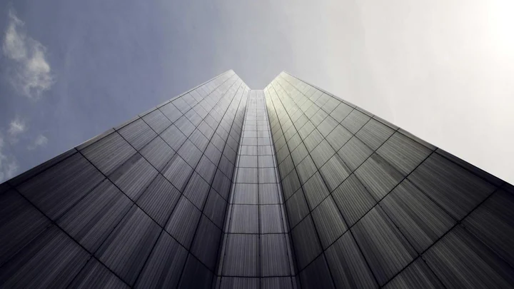 An architectural view of tall buildings